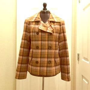 NWOT Pink & Brown Plaid Peacoat